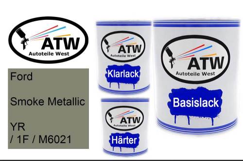 Ford, Smoke Metallic, YR / 1F / M6021: 1L Lackdose + 1L Klarlack + 500ml Härter - Set, von ATW Autoteile West.